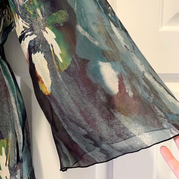 Harlow Zee sheer embellished abstract print blouse, size Medium - Picture 3 of 7